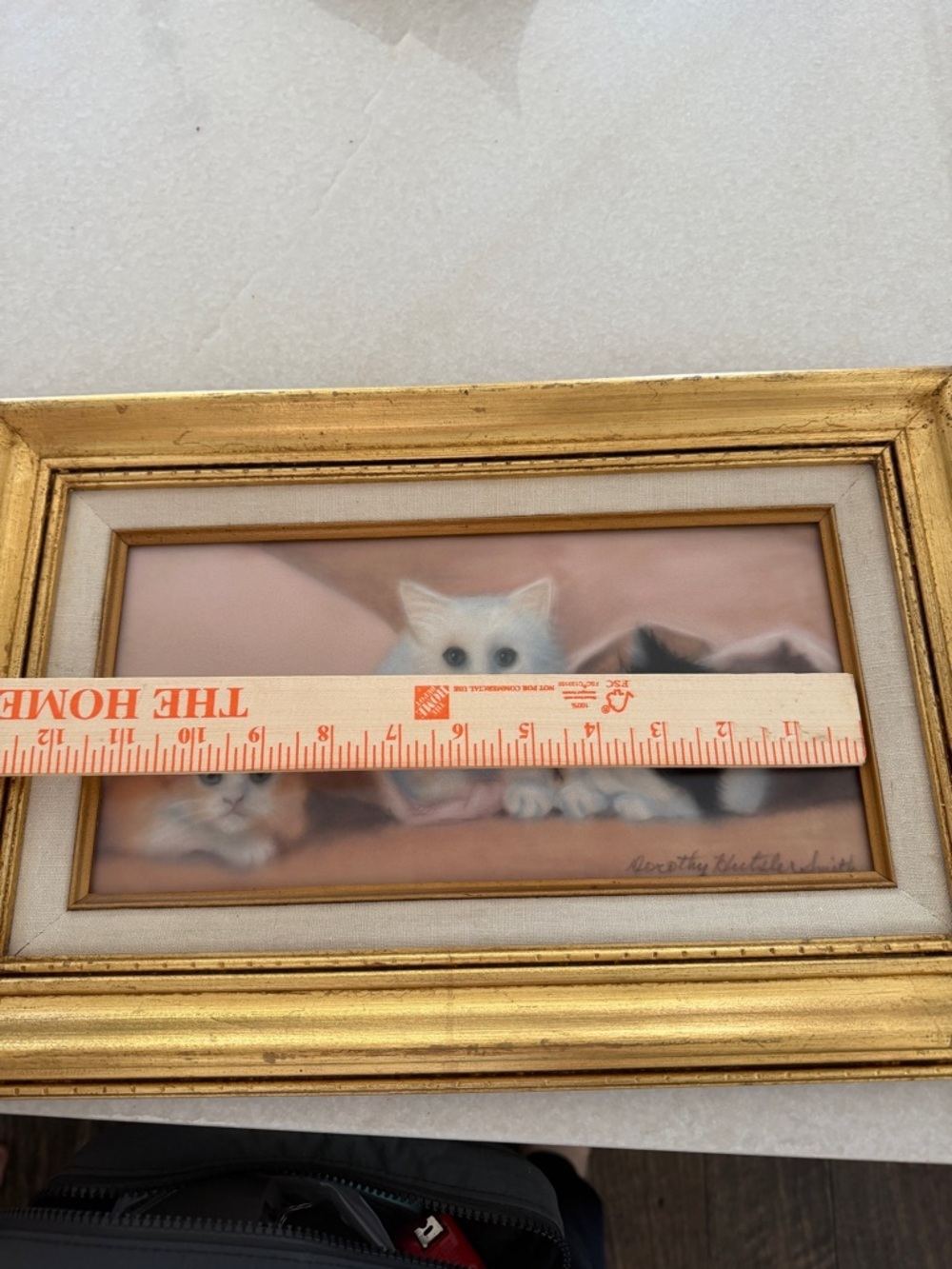 Vintage signed Dorothy Hutsler Kitten painting in Gold Gilded Frame - - Picture 8 of 10